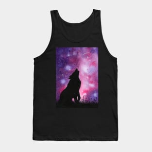 Howling Wolf Galaxy Night Sky Watercolor Tank Top